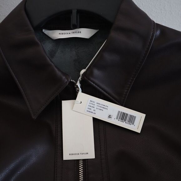 Rebecca Taylor 722439B041 Women's Sz XS Deep Port Brown Faux Leather Top - Picture 5 of 7